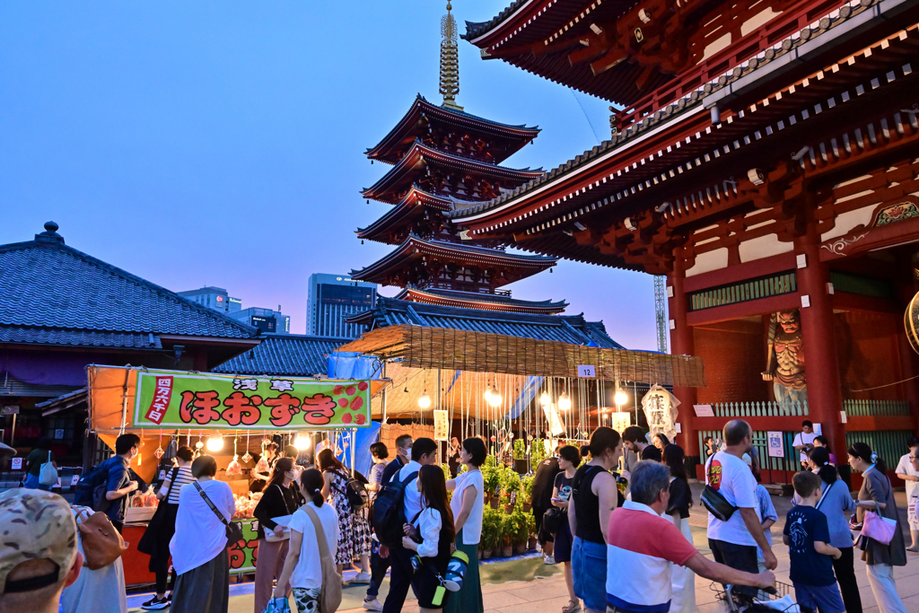 「ほおずき市の賑わい」