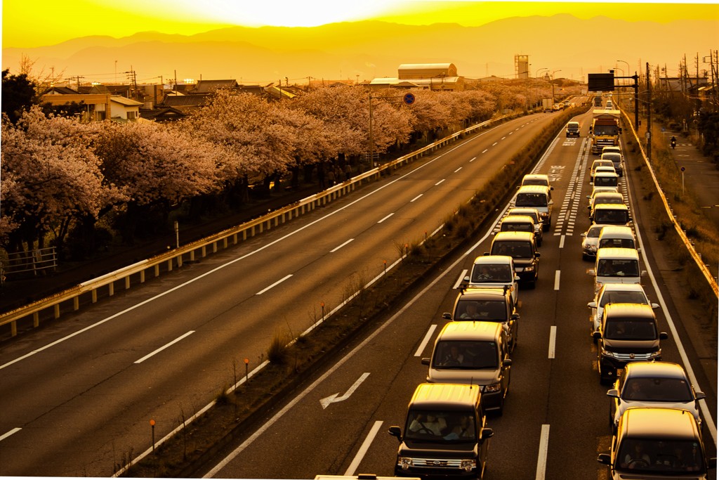 夕焼けの通勤路