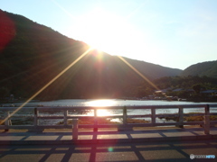 京都 嵐山 渡月橋からの夕日