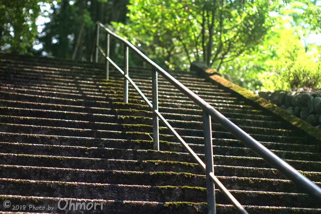 陸繋島にある神社の参道の階段