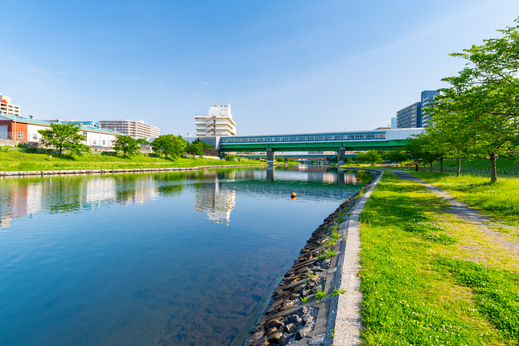 近所の駅近くの川と緑　２