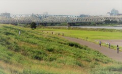 荒川土手での一時