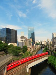 赤い電車と神田川