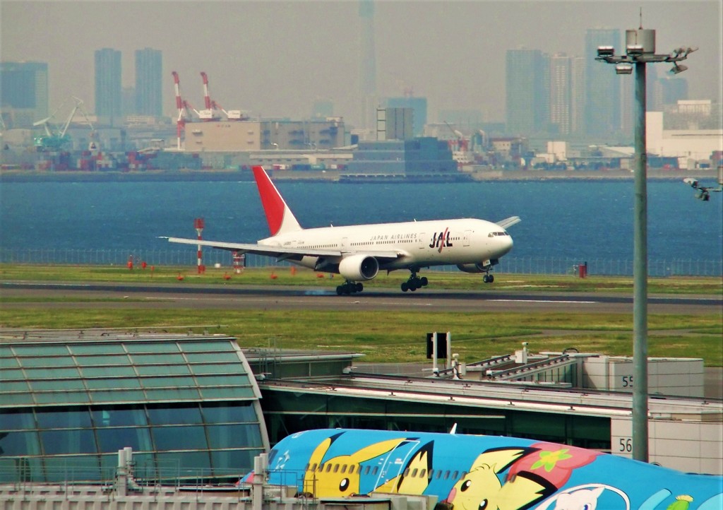 JAL B777 タッチダウン（片足スモーク）