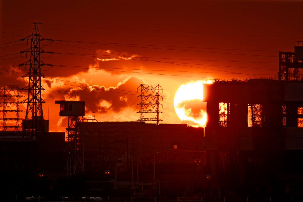 千里川で見た夕陽
