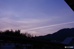 空、グラデーション、飛行機雲