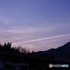 空、グラデーション、飛行機雲