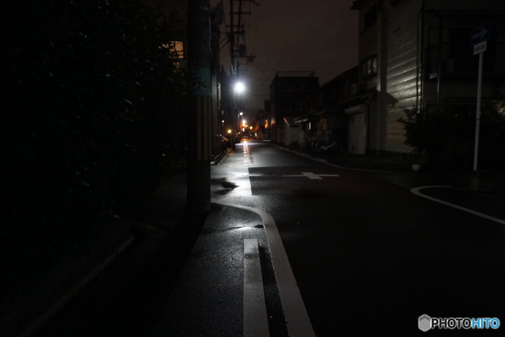 雨の夜の道