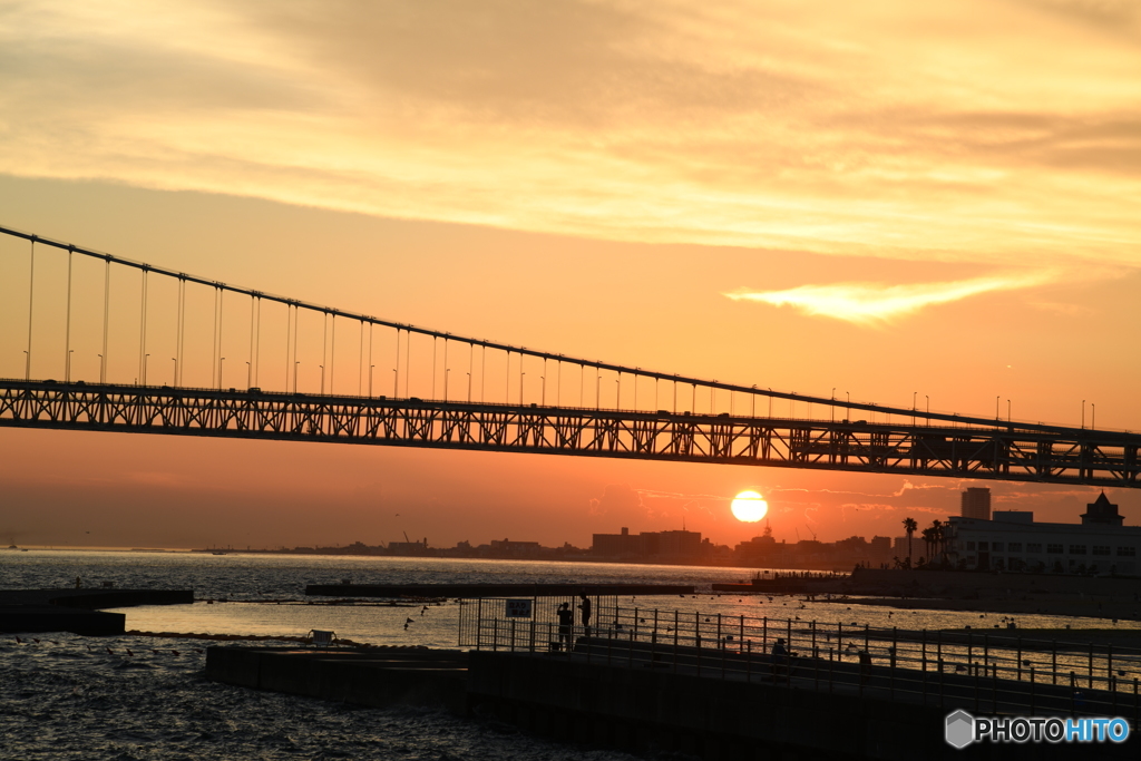 明石大橋と夕陽