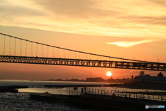 明石大橋と夕陽