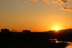 広瀬橋からの夕日