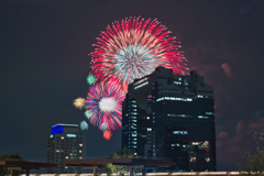 ビル間の大花火