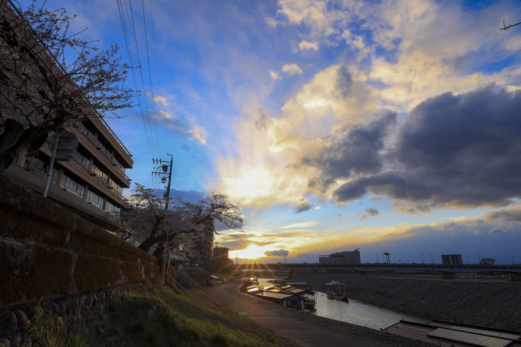 夕日と屋形船