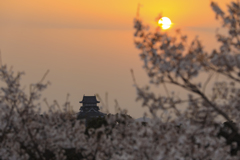 夕日と犬山城