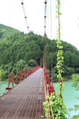 池にかかるつり橋