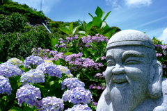 紫陽花と恵比寿様