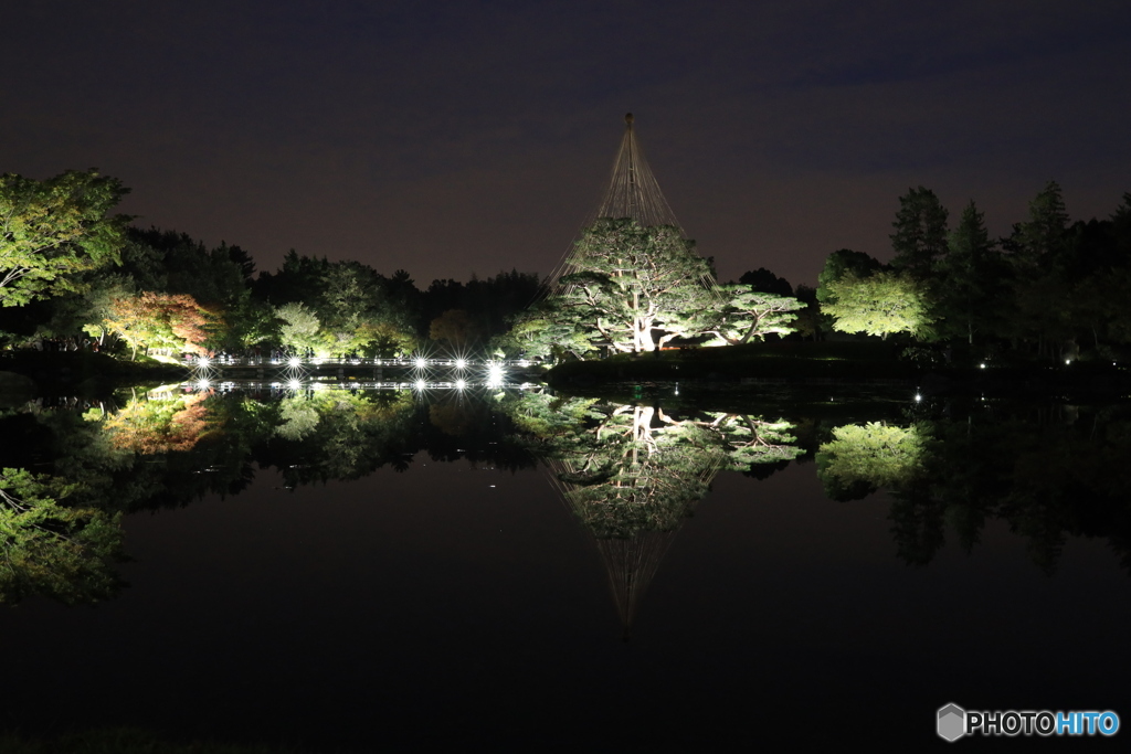 秋の夜散歩　日本庭園にて