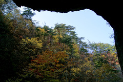 夢想滝不動尊の岩窟からの紅葉