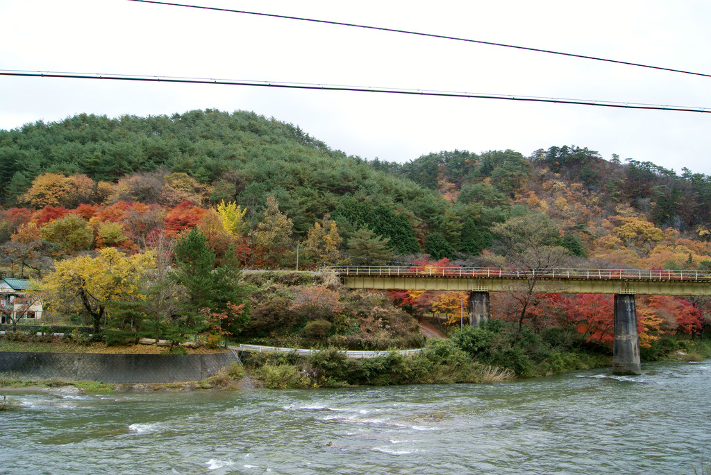 紅葉と水郡線鉄橋