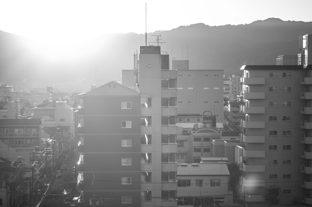 モノクロの夕日