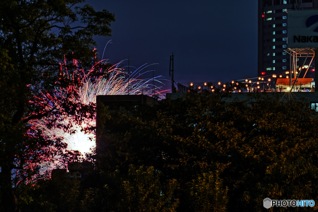 ビアガーデンと花火