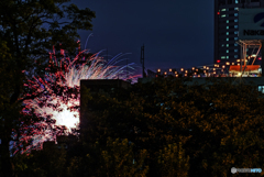 ビアガーデンと花火