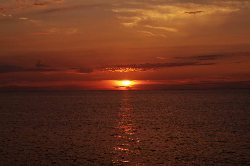 Orange sky and the sea