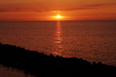 Orange sky and the sea