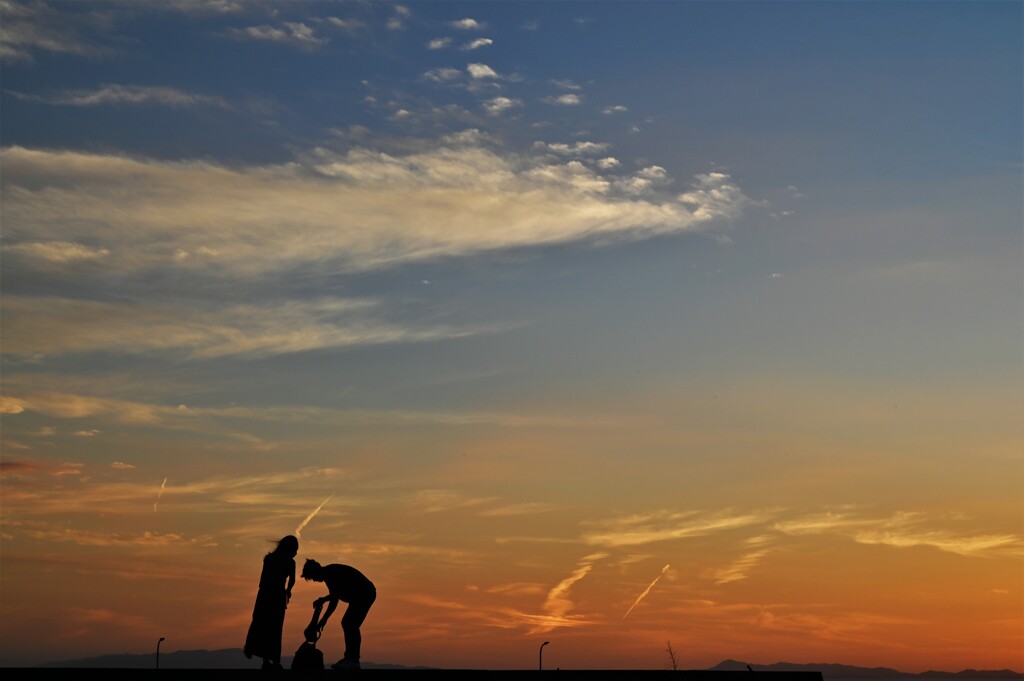 夕日と夕食