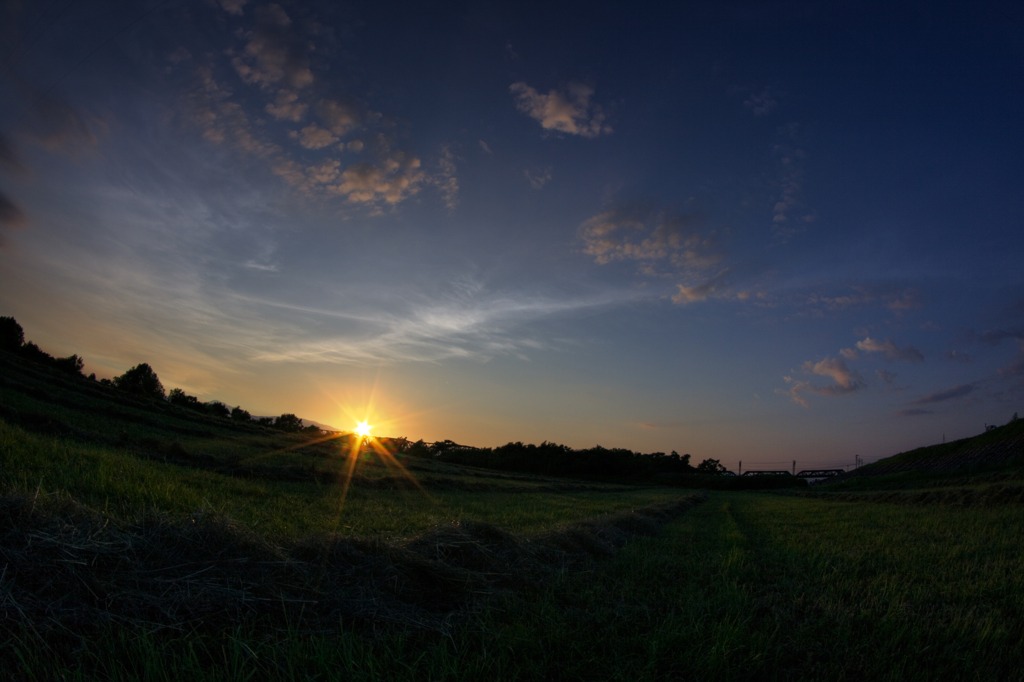 日没の牧草地