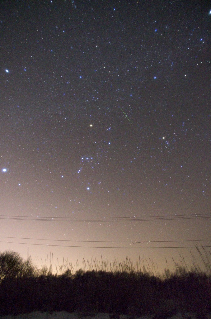 冬の大三角形と流星