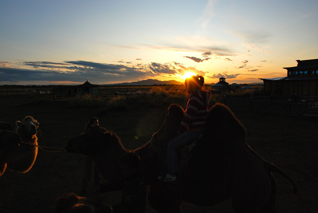 The setting sun in Gobi Desert