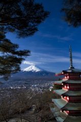 富士浅間神社 富士山と忠霊塔