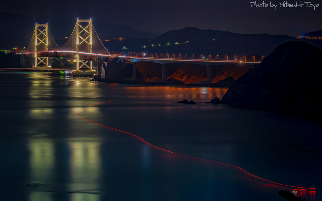 鳴門海峡の夜 ～大鳴門橋 ～ ＜夜釣りを終えて、帰ろうか・・。＞