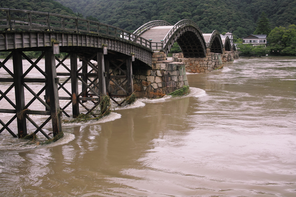 錦帯橋豪雨