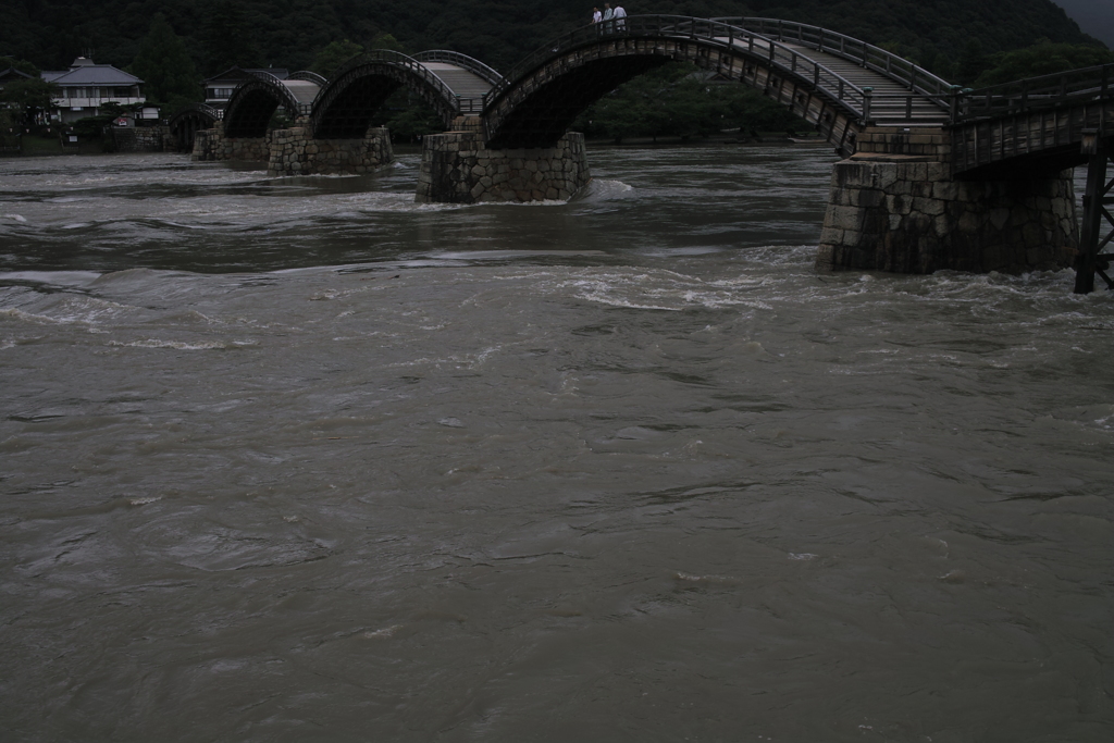 錦帯橋豪雨