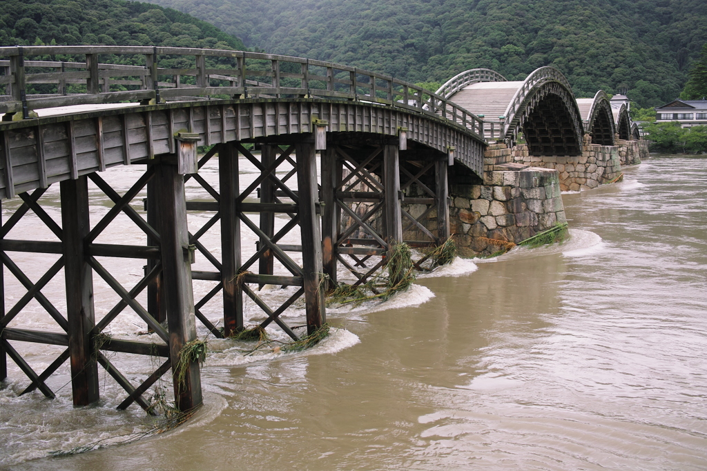 錦帯橋豪雨