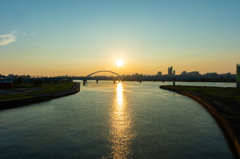 毛馬洗堰夕日