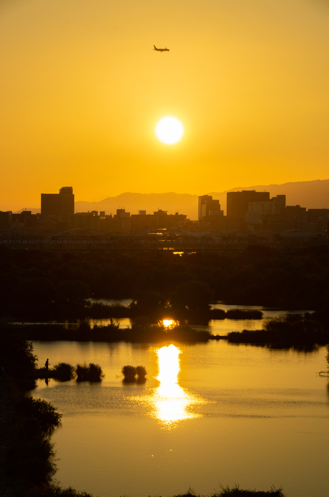 淀川左岸ワンド夕景
