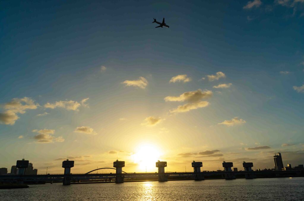 洗堰の夕日