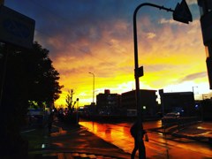 雨上がりと夕焼け。