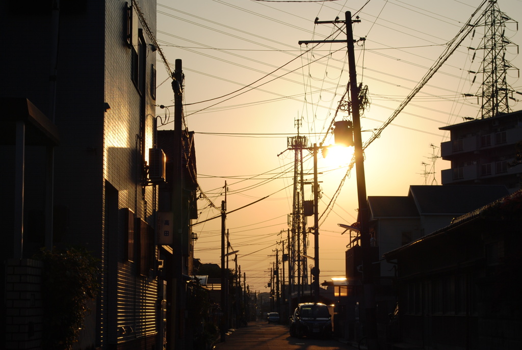 夕焼けと鉄塔