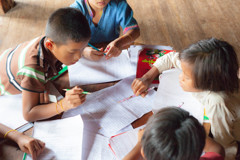 Class in temple at Shan in Myanmar