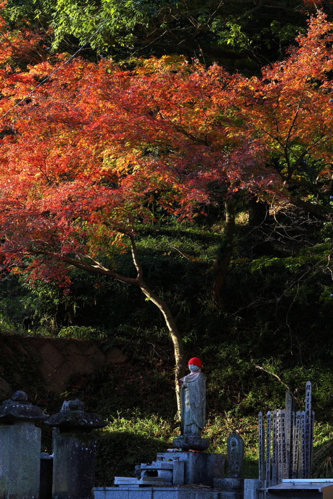 紅葉を愛でる地蔵