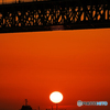 明石海峡大橋と夕日②