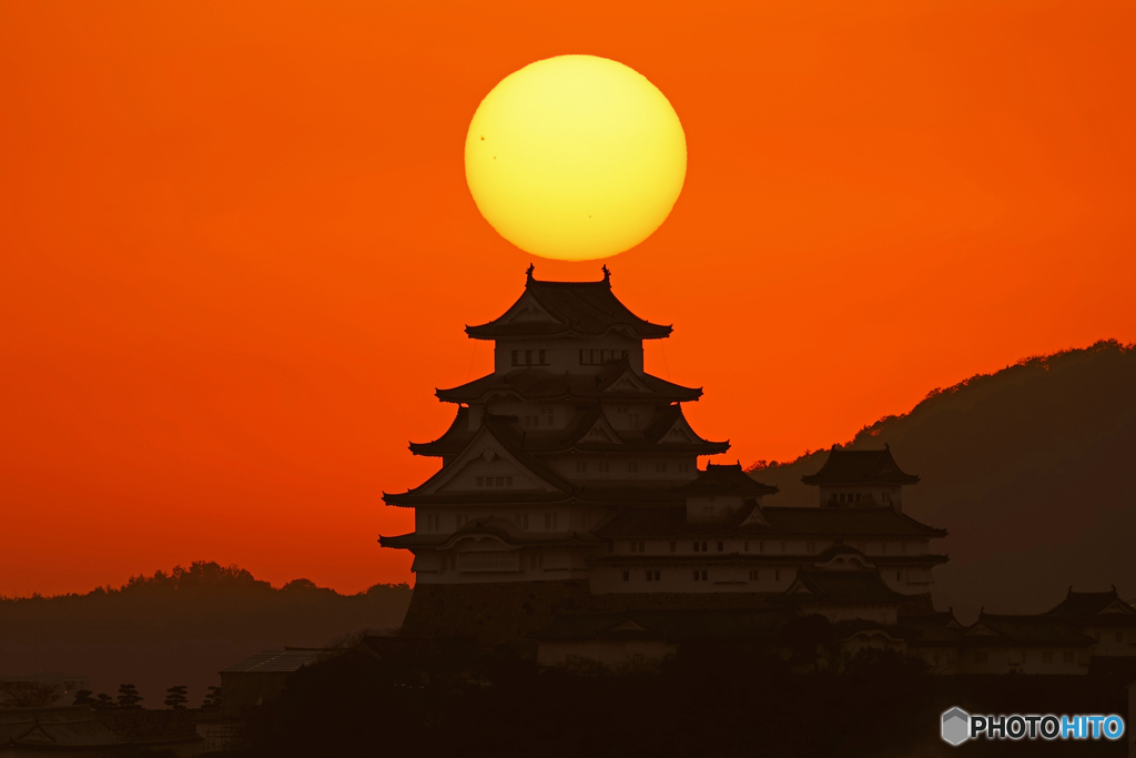 姫路城と夕日①