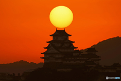 姫路城と夕日①
