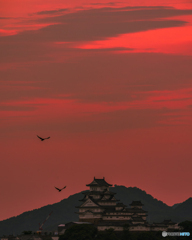 姫路城と夕焼け