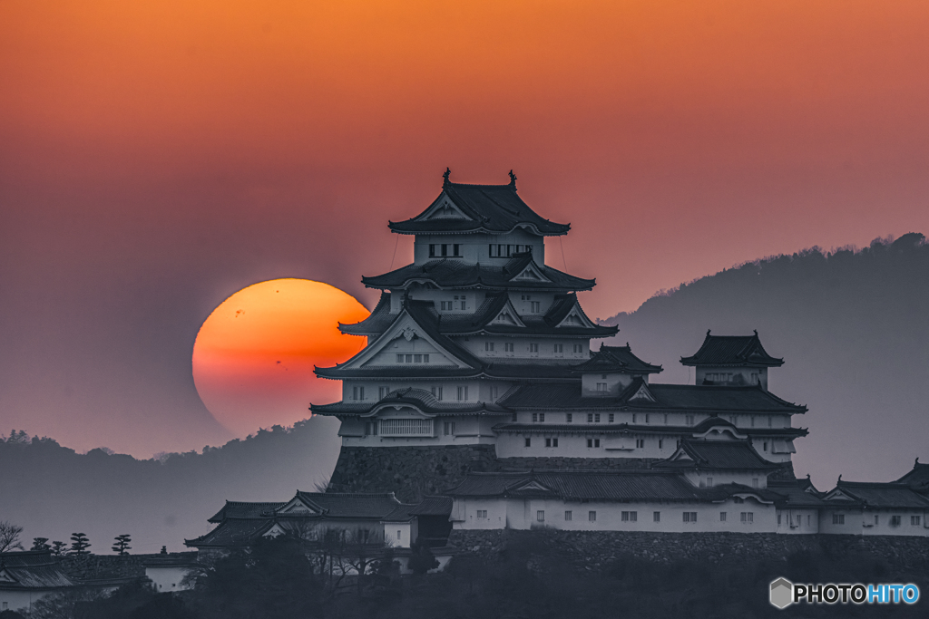 姫路城と夕日②