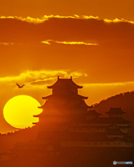 姫路城と夕日①